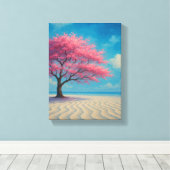 Cherry Blossom Tree op Sandy Seashore Canvas Afdruk (Insitu (Houten vloer))