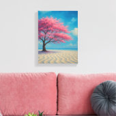 Cherry Blossom Tree op Sandy Seashore Canvas Afdruk (Insitu (Woonkamer))