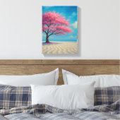 Cherry Blossom Tree op Sandy Seashore Canvas Afdruk (Insitu (Slaapkamer))