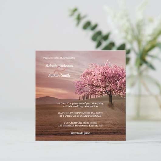 Cherry Blossom Tree Orchard Wedding Invitation Kaart (Staand voorkant)