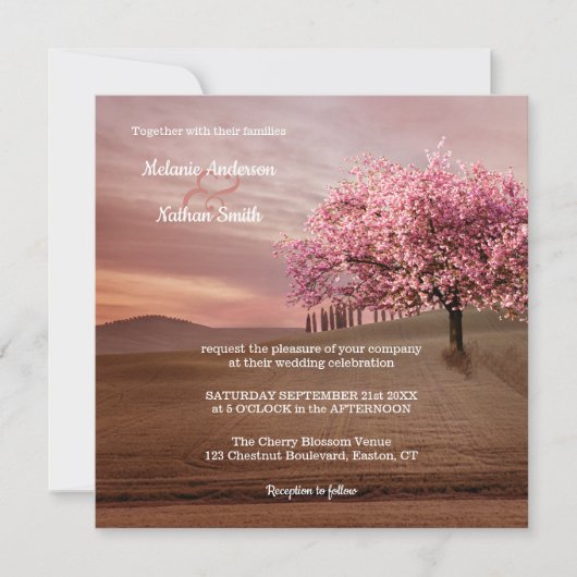 Cherry Blossom Tree Orchard Wedding Invitation Kaart (Voorkant)