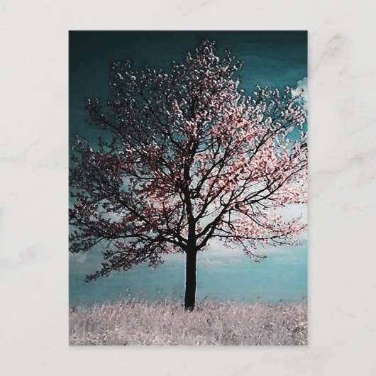 Cherry Blossom Tree Painting - Dusk Briefkaart (Voorkant)