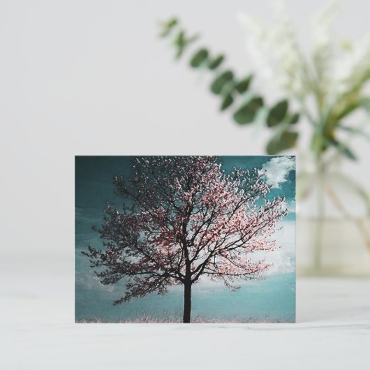 Cherry Blossom Tree Painting - Dusk Briefkaart (Staand voorkant)