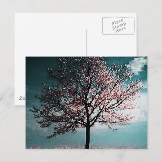 Cherry Blossom Tree Painting - Dusk Briefkaart (Voorkant / Achterkant)