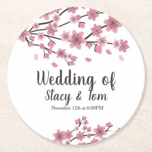 Cherry Blossom Tree Petals Pink Wedding Ronde Kartonnen Onderzetter (Voorkant)