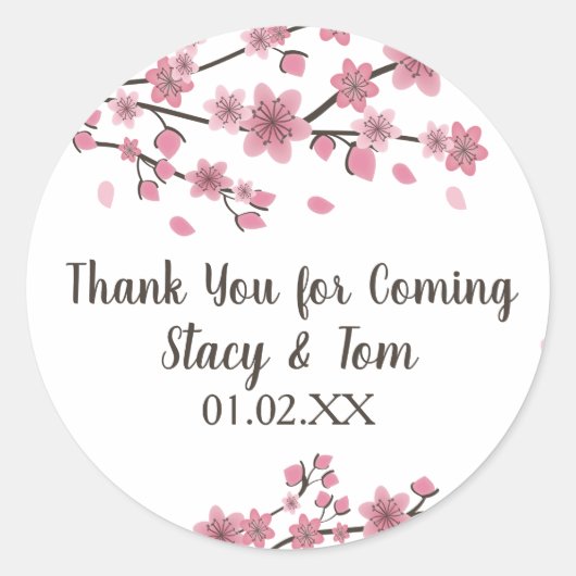 Cherry Blossom Tree Petals Pink Wedding Ronde Sticker (Voorkant)