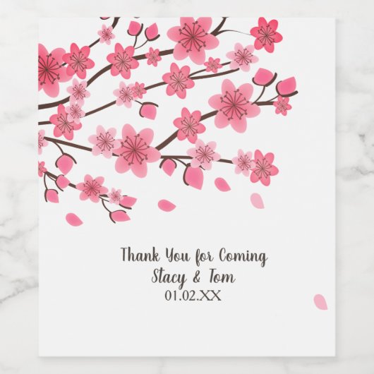 Cherry Blossom Tree Petals Pink Wedine Label Wijn Etiket (Enkel label)