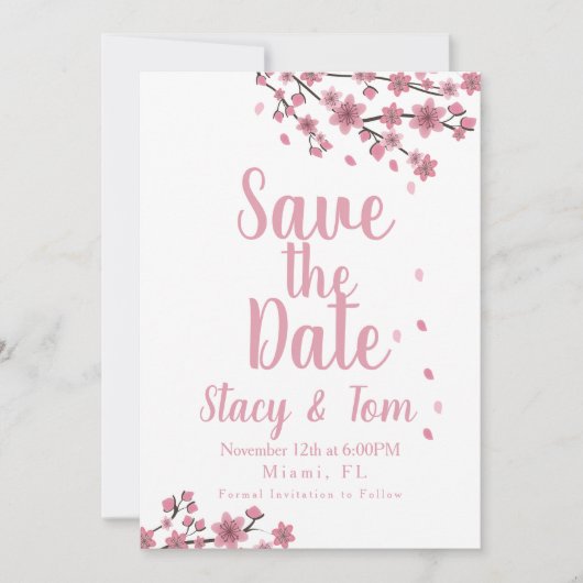 Cherry Blossom Tree Petals Save the Date Kaart (Voorkant)