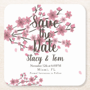 Cherry Blossom Tree Petals Save the Date Kartonnen Onderzetters
