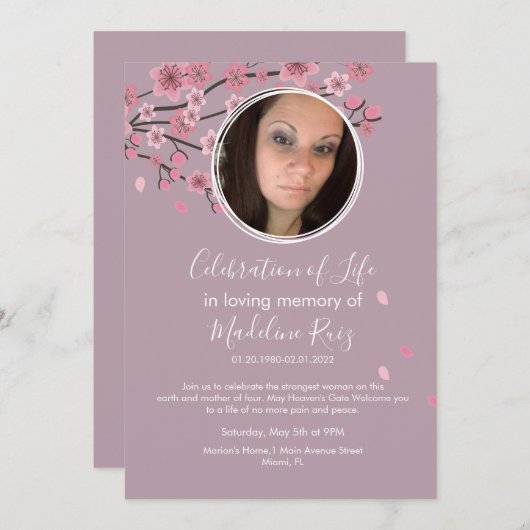 Cherry Blossom Tree Petals viering van het leven Kaart (Voorkant / Achterkant)