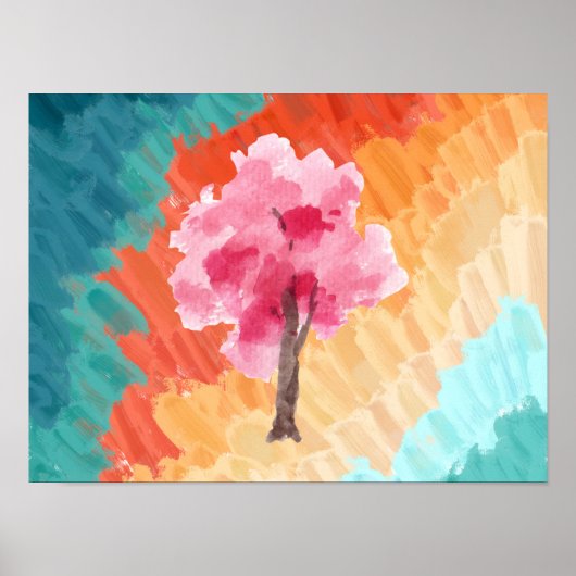 Cherry Blossom Tree Roze Waterverf Poster (Voorkant)