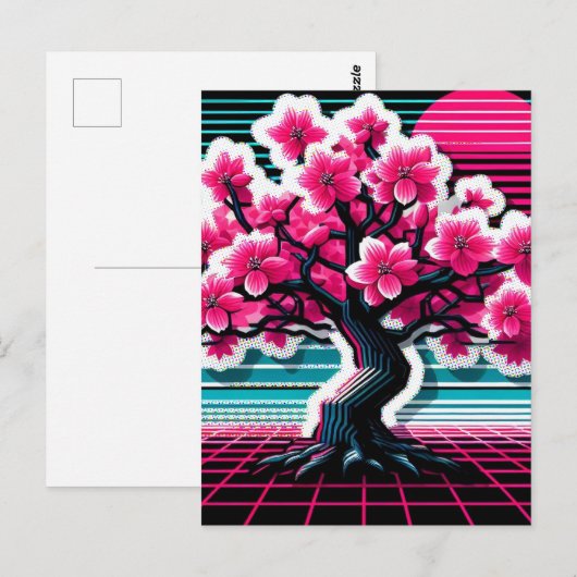 Cherry Blossom Tree Synthwave 803 Briefkaart (Voorkant / Achterkant)