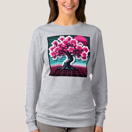 Cherry Blossom Tree Synthwave 803 T-shirt (Voorkant)
