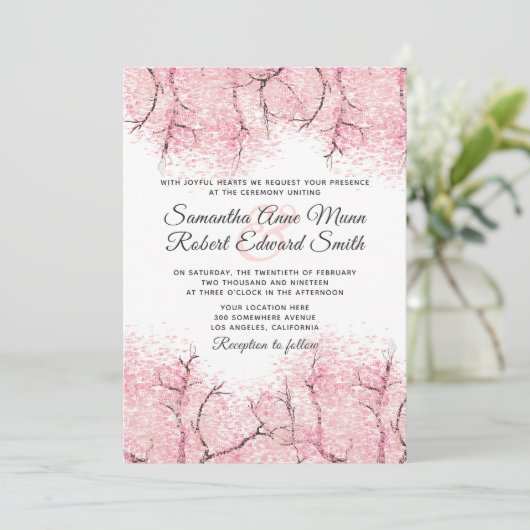 Cherry Blossom Tree Wedding Invitation Kaart (Staand voorkant)