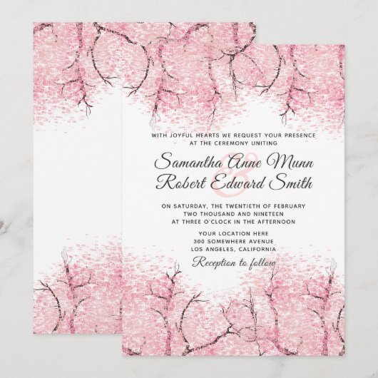 Cherry Blossom Tree Wedding Invitation Kaart (Voorkant / Achterkant)