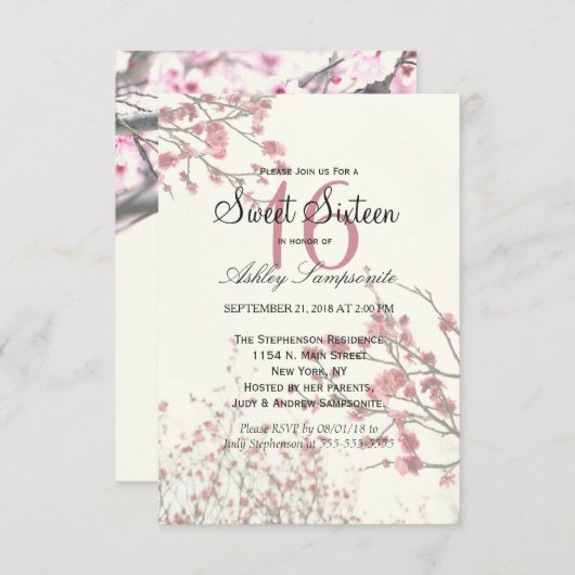 Cherry Blossom Trees op Elegant White Kaart (Voorkant / Achterkant)