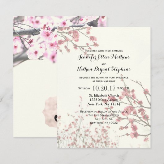 Cherry Blossom Trees op Elegant White Kaart (Voorkant / Achterkant)