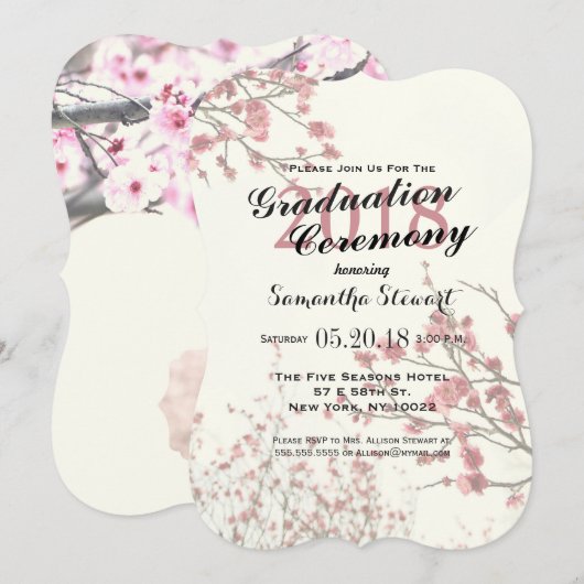 Cherry Blossom Trees op Elegant White Kaart (Voorkant / Achterkant)