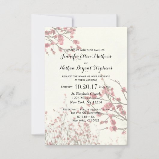 Cherry Blossom Trees op Elegant White Kaart (Voorkant)