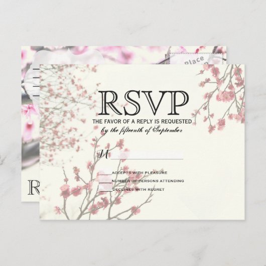 Cherry Blossom Trees op Elegant White Uitnodiging Briefkaart (Voorkant / Achterkant)
