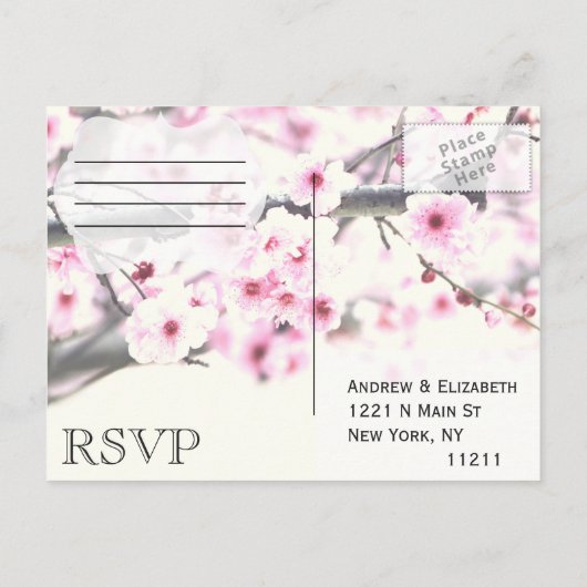 Cherry Blossom Trees op Elegant White Uitnodiging Briefkaart (Achterkant)