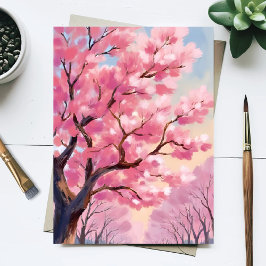 Cherry Blossom Trees Roze Bloemen Schilderij Briefkaart