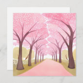 Cherry Blossom Trees Roze Waterverf Path Feestdagenkaart (Voorkant / Achterkant)