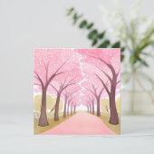 Cherry Blossom Trees Roze Waterverf Path Feestdagenkaart (Staand voorkant)