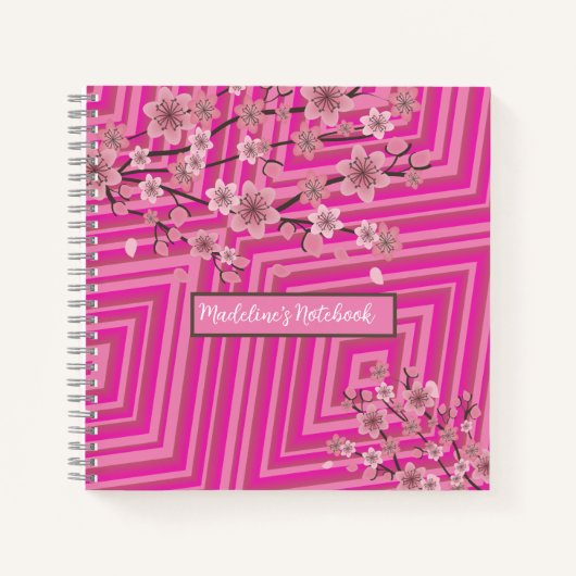 Cherry Blossom Trippy Gradient Ombre Striped Roze Notitieboek (Voorkant)