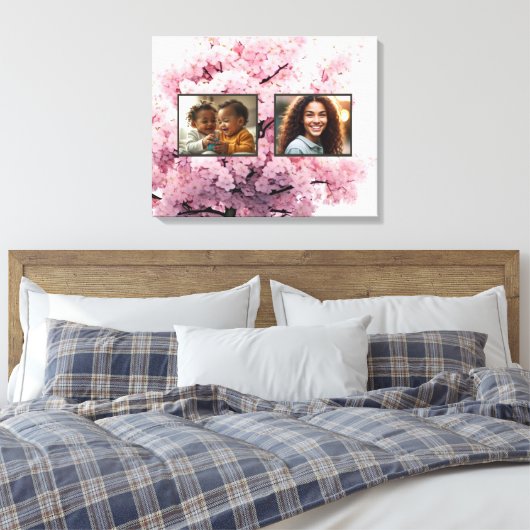 Cherry Blossom Twee Foto Uitgerekt Canvas Print (Insitu (Slaapkamer))