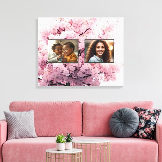 Cherry Blossom Twee Foto Uitgerekt Canvas Print (Insitu (Woonkamer))