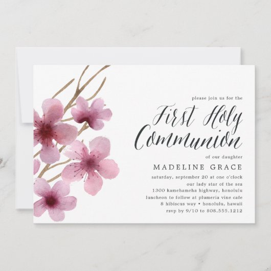 Cherry Blossom | Uitnodiging Eerste Communie Parti (Voorkant)