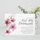 Cherry Blossom | Uitnodiging Eerste Communie Parti (Staand voorkant)