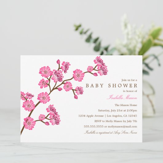 Cherry Blossom | Uitnodiging tot Baby shower (Staand voorkant)