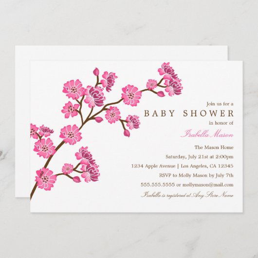 Cherry Blossom | Uitnodiging tot Baby shower (Voorkant / Achterkant)