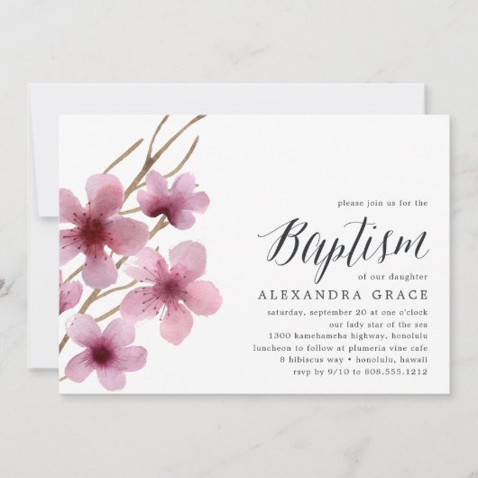 Cherry Blossom | uitnodiging tot doop (Voorkant)