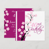 Cherry Blossom | Uitnodiging van de partij Birthda (Voorkant / Achterkant)