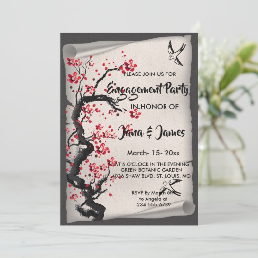  Cherry Blossom Verloving Kaart (Staand voorkant)