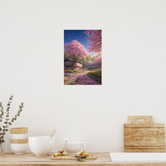 Cherry Blossom Village Poster (Keuken)