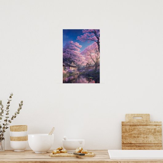 Cherry Blossom Village Retreat Poster (Keuken)