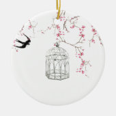 Cherry blossom, vogel, berdcage - origineel, stijl keramisch ornament (Voorkant)