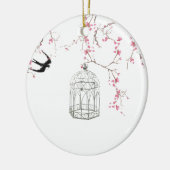 Cherry blossom, vogel, berdcage - origineel, stijl keramisch ornament (Links)