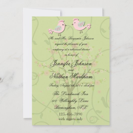 Cherry Blossom Vogels repetitie diner uitnodiging (Achterkant)