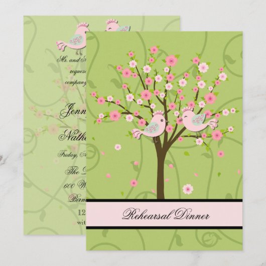 Cherry Blossom Vogels repetitie diner uitnodiging (Voorkant / Achterkant)