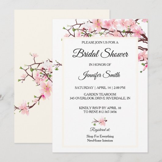 Cherry Blossom Vrijgezellenfeest Pink Beige Kaart (Voorkant / Achterkant)