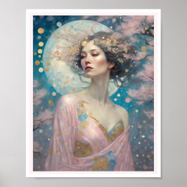 Cherry Blossom Vrouw Art Deco Profiel Art Deco Poster