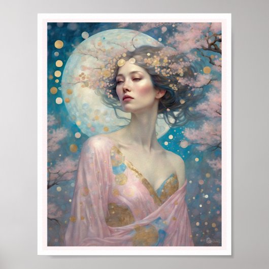 Cherry Blossom Vrouw Art Deco Profiel Art Deco Poster (Voorkant)