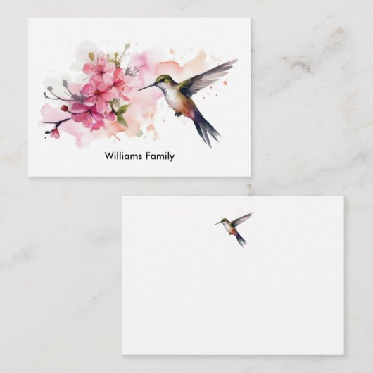 Cherry Blossom w / Hummingbird Note Kaart Notitiekaartje (Voorkant / Achterkant)