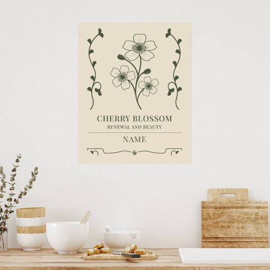 Cherry Blossom Wall Art – Custom Name Gift Poster (Keuken)
