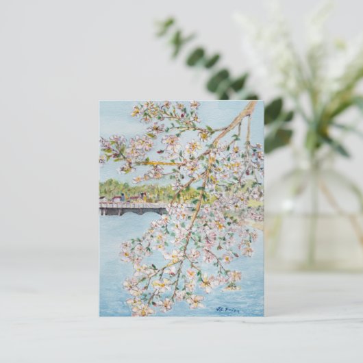 Cherry Blossom Washington DC Painterly Waterverf Briefkaart (Staand voorkant)